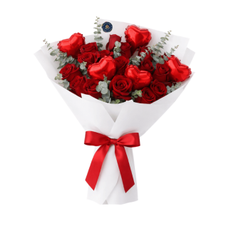 Ramo de Rosas con Globos Corazón
