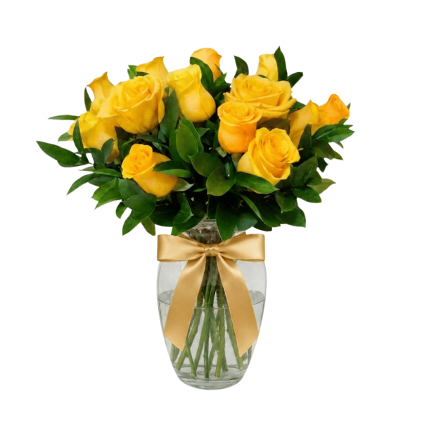 Jarrón con 12 Rosas Amarillas