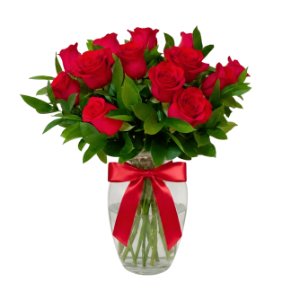 Jarrón con 12 Rosas Surtidas