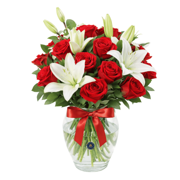 Jarrón con Rosas y Lirios Armonía