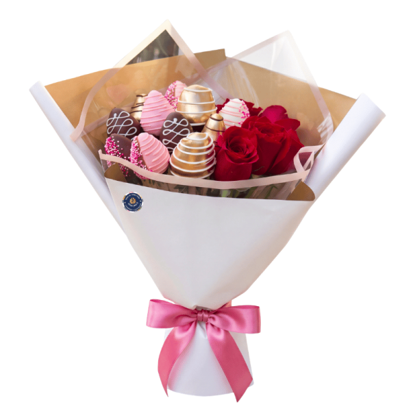 Ramo de 6 Rosas con 10 Fresas con Chocolate